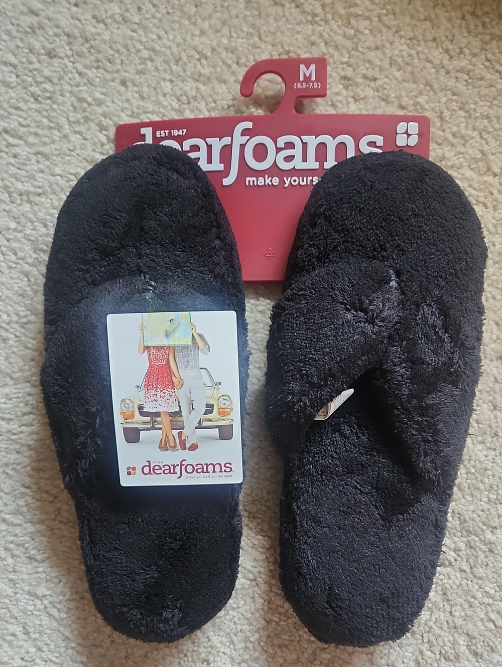 dearfoams Black Plush Open-Toe Slide Slippers